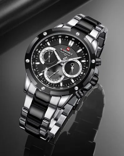 Vista 3 de NAVIFORCE Relojes deportivos para hombre de acero completo reloj de cuarzo para hombre fecha semana resistente al agua reloj militar