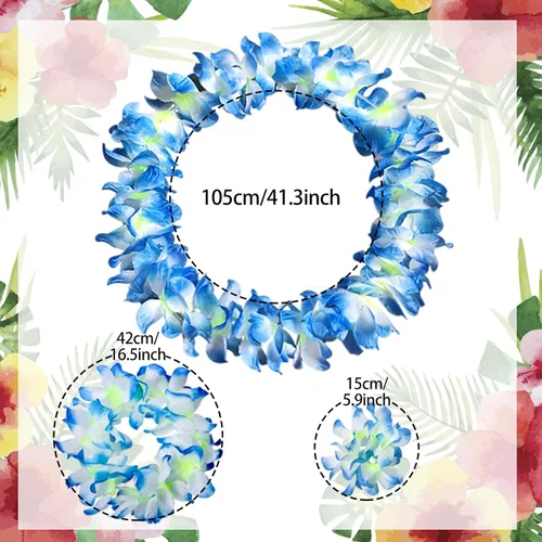 Vista 2 de PHOGARY 8 PCS Hula Skirt Costume Accessory Kit Luau Party Dress Up for Girls, 40 CM Hawaiian Hula Dancing Skirt Set