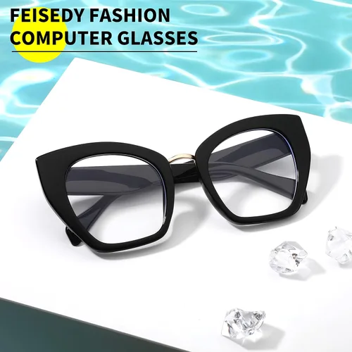 Vista 5 de FEISEDY Gafas de gran tamaño con bloqueo de luz azul retro Cateye para computadora para mujeres B4107