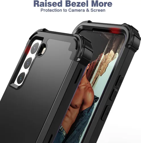 Vista 4 de IDweel Funda para Galaxy S22 con protector de pantalla de vidrio templado, híbrida 3 en 1 a prueba de golpes, resistente, cubierta de policarbonato