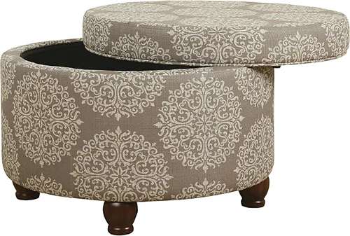 Vista 18 de Homepop Decoración del hogar Otomana redonda tapizada de almacenamiento Otomana con almacenamiento para sala de estar y dormitorio (negro Geo)