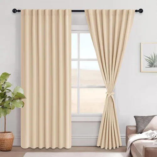 Vista 52 de Hiasan Cortinas opacas negras para dormitorio, cortinas opacas cortas de 45 pulgadas de largo, con aislamiento térmico, bolsillo para barra