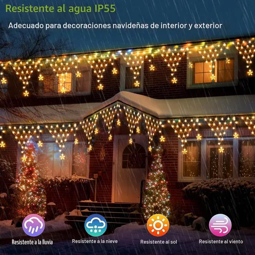 Vista 3 de Decoración de luces de Navidad al aire libre de 13.8 pies, 200 luces LED con 12 estrellas, 8 modos de luces de hadas regulables para decoración