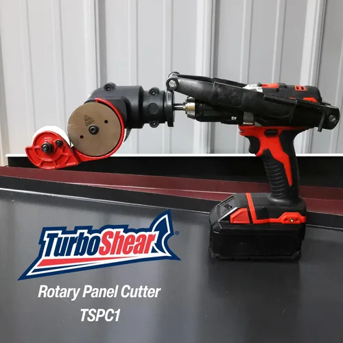 Vista 9 de Malco TurboShear TSPC1 - Cortador de panel rotativo - Accesorio de taladro para cortar metal, vinilo, techos acanalados y paneles de pared - Ruedas