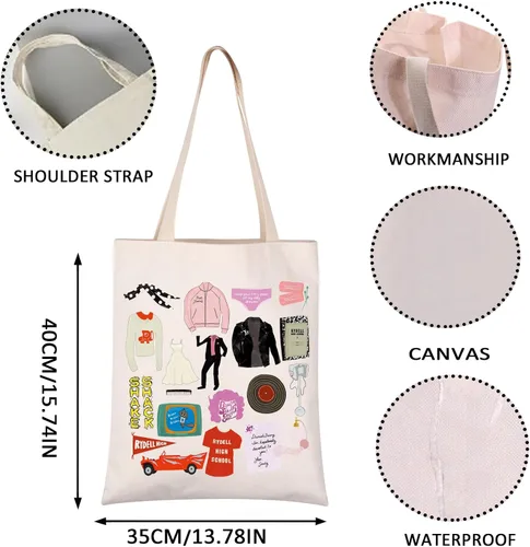 Vista 4 de VAMSII Grease Movie Grocery Tote Bag Pink Ladies Shopping Bag Danny y Sandy Gifts