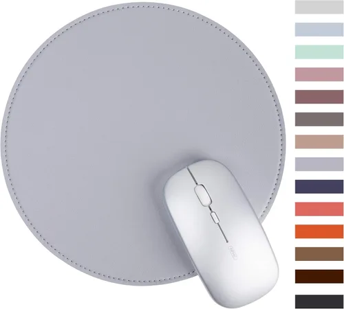 Vista 10 de Alfombrilla redonda para mouse, antideslizante, con borde cosido de alta calidad, impermeable, de piel de PVC gruesa, para oficina, trabajo, hogar
