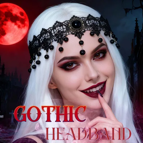 Vista 3 de Catery Diadema de vampiro gótica de encaje negro para Halloween, accesorios de vampiro para mujer