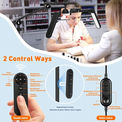 Vista 3 de KIRKAS Luz de media luna para extensiones de pestañas, tatuadores, luz LED de tecnología de pestañas mejorada con base rodante de 4 ruedas, lámpara