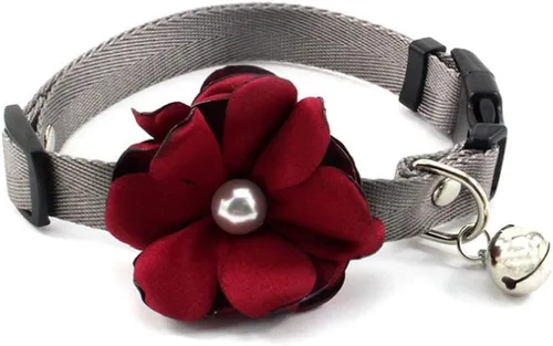 Vista 8 de Collar de perro y gato con flor de geranio, collar de nailon para cachorro con campana de perlas, accesorio de disfraz de Yorkie de Chihuahua Rosado