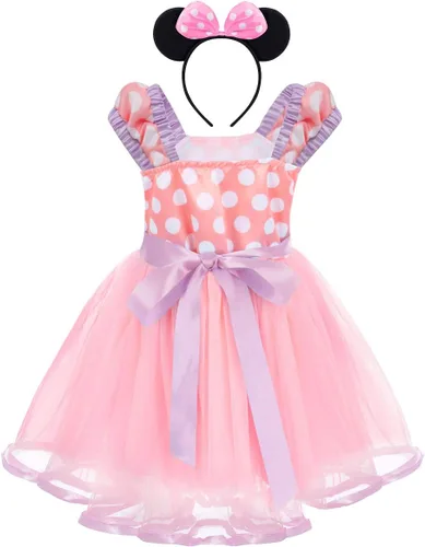 Vista 2 de IWEMEK - Maillot de ballet con diadema para niña con lunares, disfraz con diadema, leotardo