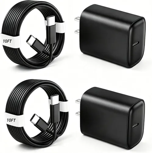 Vista 15 de Cargador para teléfono 17, 16, 15 Pro, carga rápida, 20 W, USB C, bloque de carga rápida con cargadores tipo C de 3 pies de largo, cable de carga