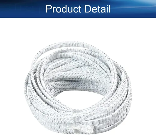 Vista 4 de Bettomshin 1 funda de organización de cables de 32.8 pies (32.8 ft), protector de cable PET plateado y blanco, protector de cable PET de 5/16