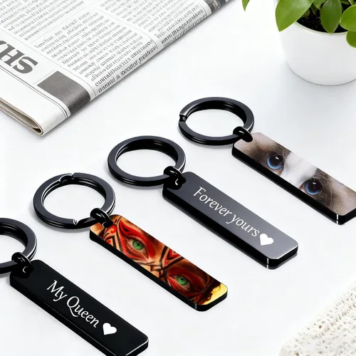 Vista 6 de Llavero grabado con texto y foto de ojo personalizado,Ojos personalizados personalizados llaveros de doble cara de acero inoxidable