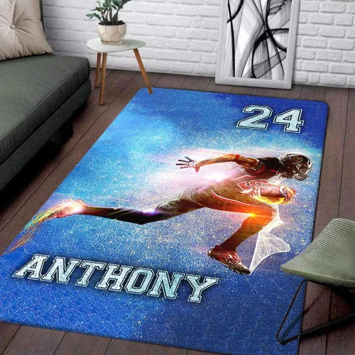 Vista 13 de Personalized Amazing Football Athlete Rug with Name Number, Football Welcome Mat 2x3 3x5 4x6 5x8, Sports Bathroom Rug for Living Room Bedroom