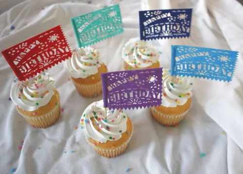 Vista 6 de Del Mex Juego de 18 mini banderitos de papel mexicano multicolor para decoración de cupcakes (felicitaciones)