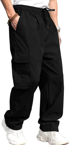 Vista 3 de THWEI Pantalones cargo para hombre, casuales, con cordón, de algodón, pantalones de trabajo al aire libre