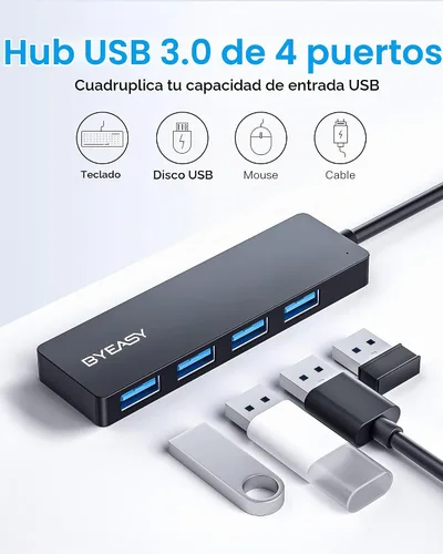 Vista 2 de BYEASY Hub USB, múltiples concentradores USB 3.0, divisor USB para portátil con puerto de alimentación tipo C, extensor para mouse, teclado, unidad