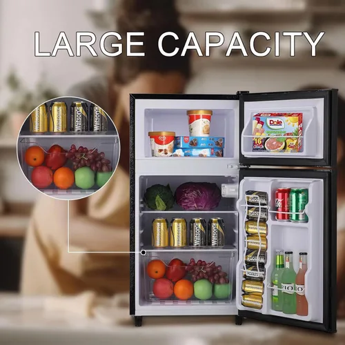 Vista 6 de WANAI - Refrigerador compacto de 3.5 pies cúbicos, diseño de 2 puertas, termostato ajustable, estantes ajustables y extraíbles, adecuado