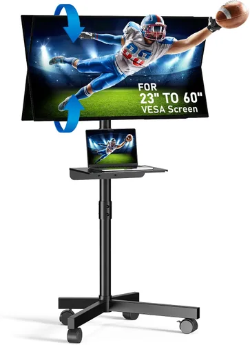 Vista 8 de Soporte de TV móvil para televisores de pantalla plana LCD LED OLED de 23 a 60 pulgadas de hasta 88 libras, inclinación y altura ajustable, ruedas