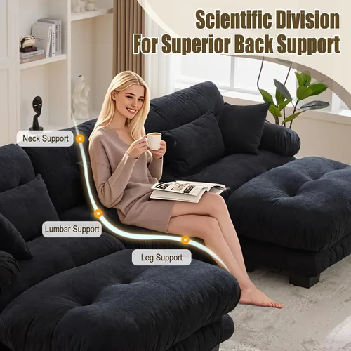 Vista 3 de Sofá modular en forma de U de 118 pulgadas con 2 otomanas, sofá de nube de terciopelo peletizado con almohadas de apoyabrazos de refuerzo, cómodo