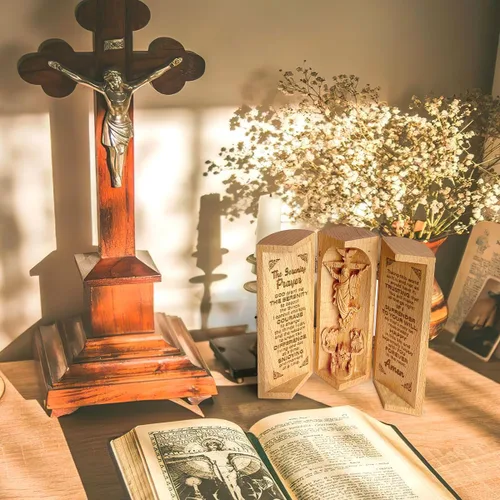 Vista 4 de Jesuspirit - Decoración cristiana, estatua de madera católica, decoración del hogar - Escultura cilíndrica de madera que se puede abrir de Jesús