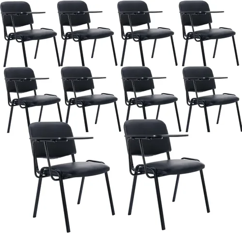 Vista 14 de HNY Juego de 5 sillas negras con brazo para tableta, cómodas de poliuretano, para oficina, sala de espera, apilables, sillas de recepción con mesa
