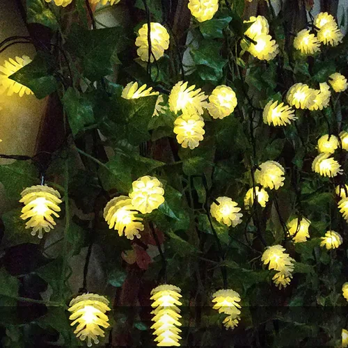 Vista 3 de Guirnalda de luces LED con cono de pino, impermeable, 16.4 pies, 20 LED, funciona con energía solar, para jardín, valla, árboles de Navidad, boda 20