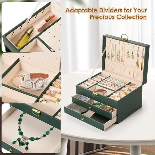 Vista 6 de Joyero de 3 capas, organizador de joyas con cajón organizador de joyas, grandes cajas de joyería y organizador con organizador de aretes
