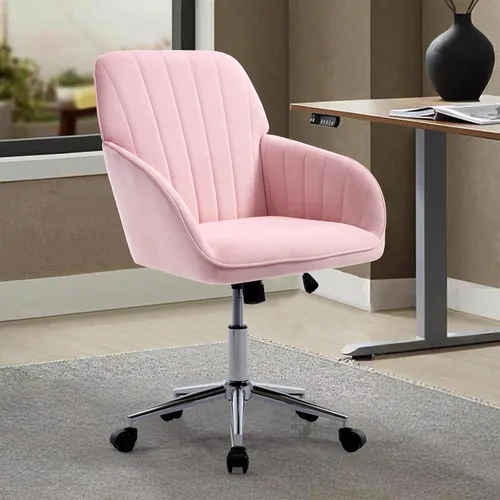 Vista 10 de Silla de escritorio de terciopelo para oficina en casa, bonita y cómoda silla giratoria de 360° con altura ajustable para adolescentes, mujeres
