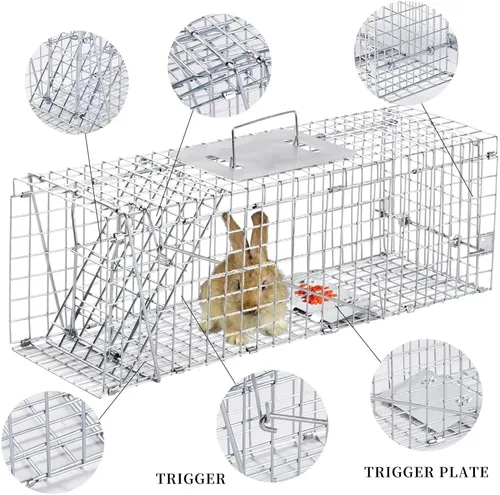 Vista 4 de Trampas para animales, trampa de animales vivos para gatos, conejos, ardillas, trampa para gatos callejeros, trampas vivas para mapaches, plegable