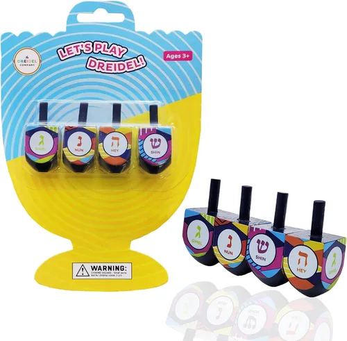 Vista 6 de The Dreidel Company Paquete de 10 unidades multicolor pintadas a mano de madera, el juego de Hanukkah, Let's Play Dreidel de 1.75 pulgadas