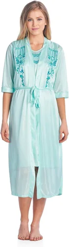 Vista 2 de Casual Nights Conjunto de bata y camisón de satén de 2 piezas para mujer