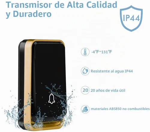 Vista 3 de 【No requiere batería】 Timbre inalámbrico impermeable, kit de timbre de puerta AURTEC con 2 transmisores autoalimentados y 1 enchufe de presión, 51