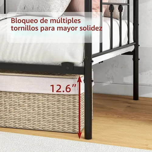 Vista 6 de Base de cama tamaño individual, base de colchón, soporte de listones de metal, muebles de plataforma, no necesita somier, gran almacenamiento debajo