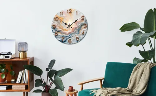 Vista 6 de Sunburst Agate Texture Wooden Wall Clock with Raised Numerals 25x25cm