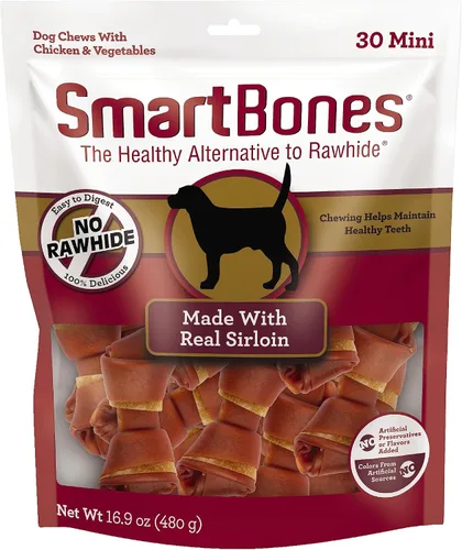 Vista 9 de SmartBones Mini masticables con carne de res real, 24 unidades, masticables sin piel cruda para perros Con carne de res y pollo reales, masticable