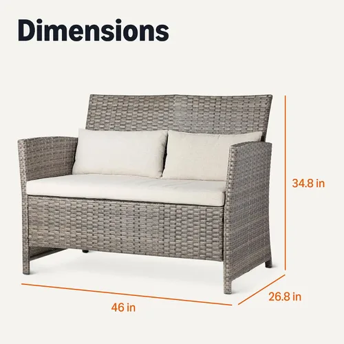 Vista 2 de Amazon Basics Sofá biplaza para patio al aire libre, sofá de mimbre de 2 asientos con cojines beige, resistente a la intemperie