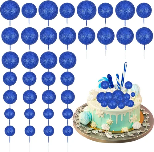 Vista 12 de 30 piezas de mini globo para decoración de tartas, bolas de espuma con purpurina, bolas de perlas de imitación, decoración para tartas, decoración