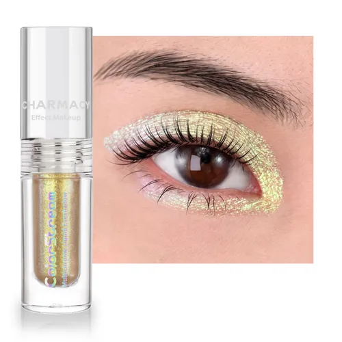 Vista 17 de CHARMACY Sombra de ojos líquida duocroma, aspecto metálico, juego de sombras de ojos con purpurina de larga duración, pigmentos metálicos, secado