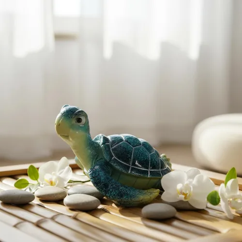 Vista 7 de Estatua de tortuga marina de 6 pulgadas, decoración de tortuga de resina azul para el hogar, figura de yoga y meditación, escultura de animales Blue1