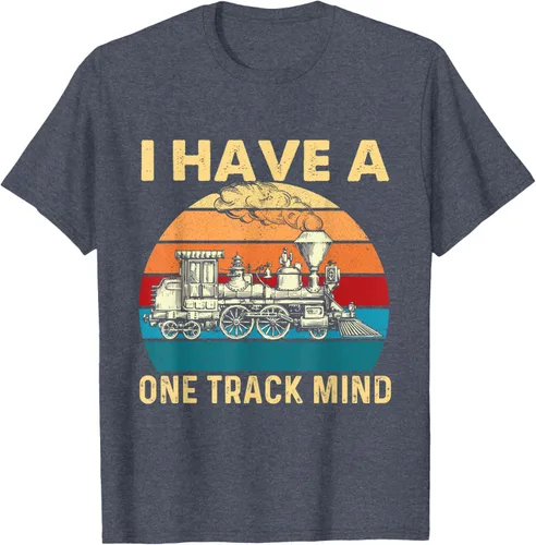 Vista 66 de Camiseta con texto en inglés "I Have A One Track Mind - Trainspotter Model Train Railroad, Negro, S