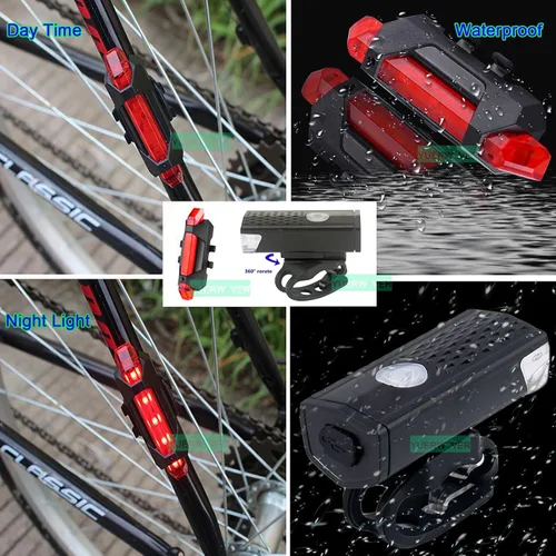 Vista 6 de Juego de luces recargables para bicicleta, luz trasera de bicicleta ultra brillante para montar por la noche, faro delantero y trasero esencial