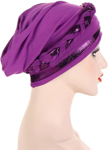 Vista 4 de Turbante para mujer Pañuelo de cabeza trenzado brillante sedoso trenzado para quimioterapia para la cabeza de cáncer