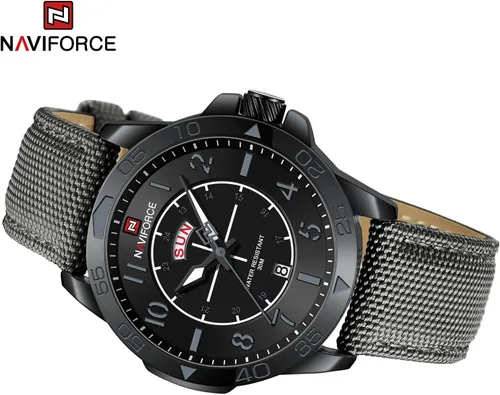 Vista 3 de NAVIFORCE Reloj deportivo para hombre con correa de nylon reloj de cuarzo dorado resistente al agua con fecha grande - perfecto para actividades al