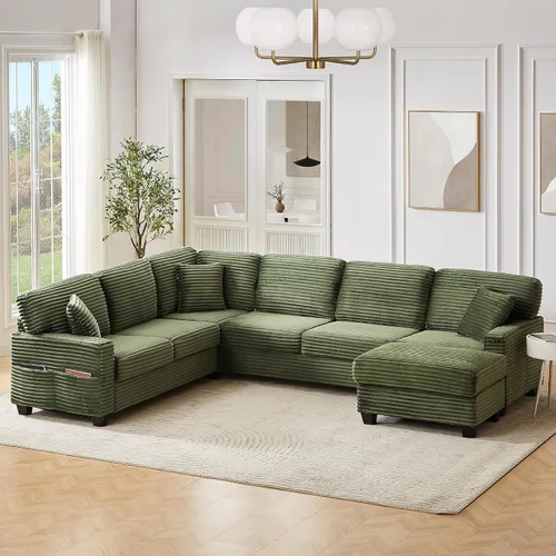 Vista 15 de JIVOIT Sofá cama moderno en forma de L con dos almohadas de respaldo, sofá cama modular de 124.8 pulgadas con cama extraíble, sofá modular Beige 052