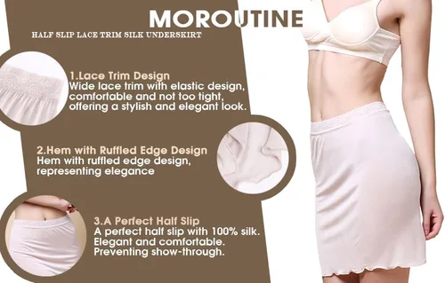 Vista 3 de Vestido corto de seda para mujer con ribete de encaje, cintura corta, anti adherencia, sin costuras, para debajo del vestido