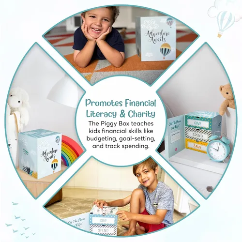Vista 6 de Hucha para ahorrar gastos Enseña a los niños a ahorrar dinero y dar Tres cajones para billetes y monedas Ideal para regalos