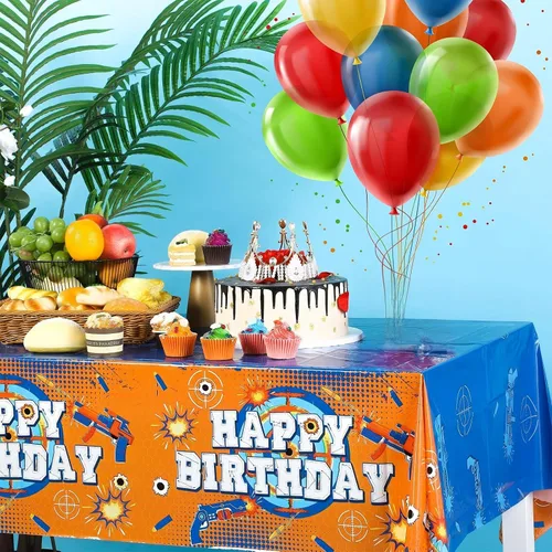 Vista 7 de Tatuo Mantel rectangular de plástico con temática de batalla de dardos, 3 piezas, con temática de juego de pistola, suministros para fiesta