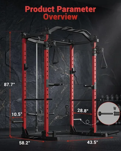 Vista 2 de GarveeLife Jaula de potencia, estantes de potencia multifuncionales para gimnasio en casa con sistema de cruce de cables, capacidad de peso de 1600