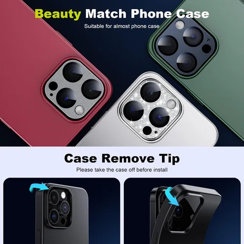 Vista 5 de WSKEN Protector de lente de cámara para iPhone 15 Pro/iPhone 15 Pro Max, aleación mate [prueba inastillable] Protector de pantalla de cámara